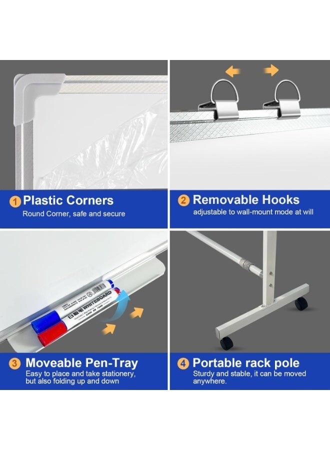 BEETEC Whiteboard with Stand 90x120cm, Double Sided Magnetic Whiteboard on Wheels, Mobile Standing White Board for Office, Classroom, School & Home. - Image 2